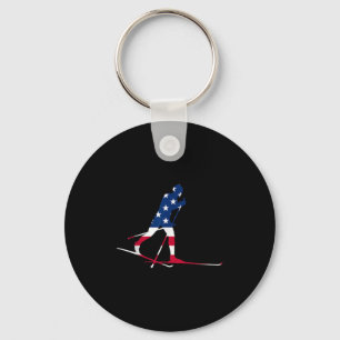 Porte-clés Drapeau américain Nordic Skier Cool Cadeau Top T