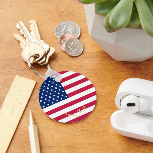 Porte-clés Drapeau américain patriotique Faux or Monogramme (Bureau)
