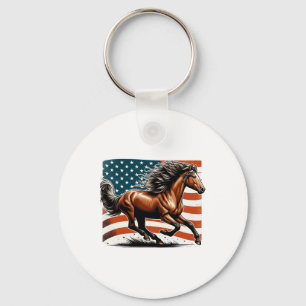 Porte-clés Drapeau américain Patriotique Horse Horse équitati