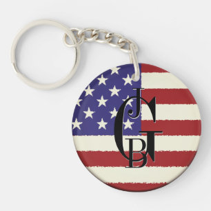 Porte-clés Drapeau américain patriotique monogramme