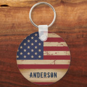 Porte-clés Drapeau américain personnalisé Rustique Bois patri (Recto)