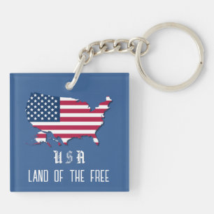 Porte-clés Drapeau américain personnalisé sur la carte en ble