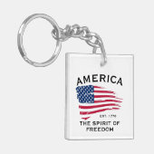 Porte-clés Drapeau américain Rouge Bleu Bleu Grilles Étoiles  (Devant gauche)