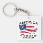 Porte-clés Drapeau américain Rouge Bleu Bleu Grilles Étoiles  (Devant)