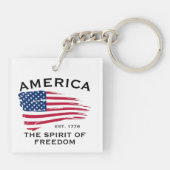 Porte-clés Drapeau américain Rouge Bleu Bleu Grilles Étoiles  (Dos)