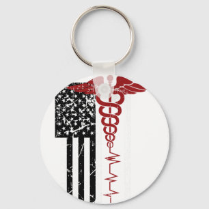 Porte-clés Drapeau américain Symbole Médicale Noir Patriotiqu