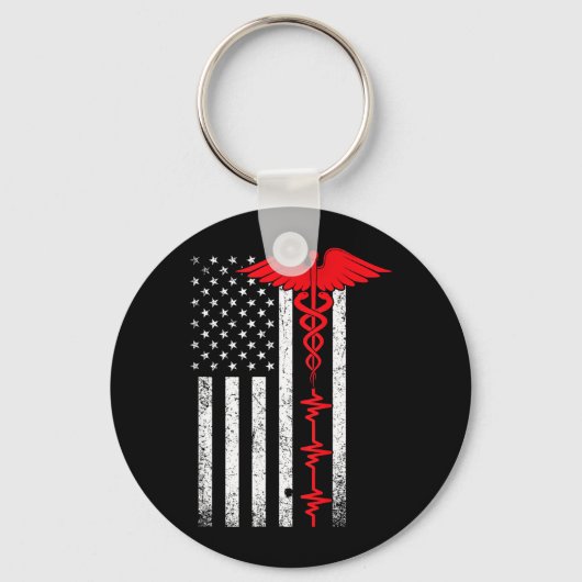 Porte-clés Drapeau américain Thin Red Line infirmière (Recto)