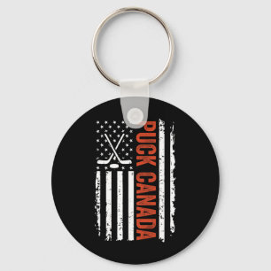 Porte-clés Drapeau américain vintage de hockey drôle Puck Can