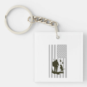 Porte-clés Drapeau américain vintage silhouette de chasse en