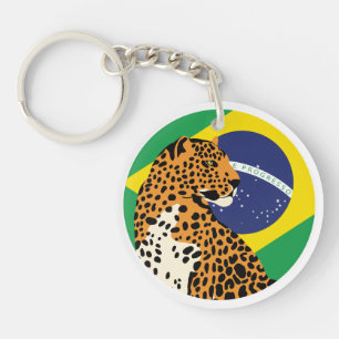 Porte-clés Drapeau animal national brésilien du Jaguar