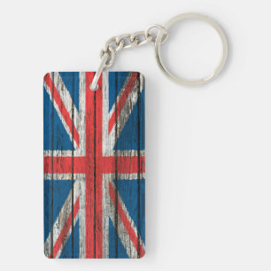 Porte-clés Drapeau britannique avec l'effet en bois