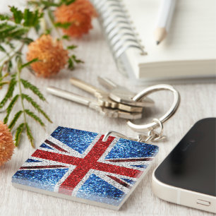 Porte-clés Drapeau britannique rouge bleu blanc scintille pai