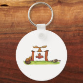 Porte-clés Drapeau canadien avec orignal, castor et oie (Recto)