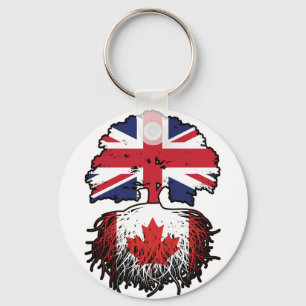 Porte-clés drapeau canadien britannique des racines de l'arbr