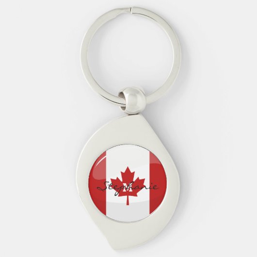 Porte-clés Drapeau canadien rond brillant (Devant)