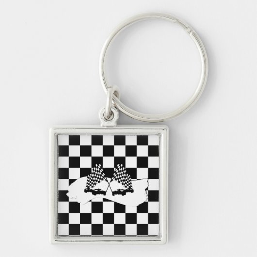 Porte-clés Drapeau Checker et voitures de course (Devant)