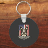 Porte-clés Drapeau Classique Américain Boston Terrier (Recto)