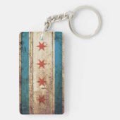 Porte-clés Drapeau de Chicago sur le vieux grain en bois (Dos)
