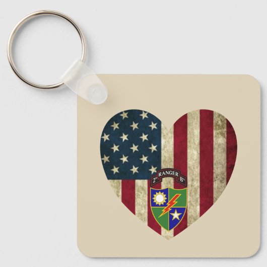 Porte-clés Drapeau de coeur américain du 2e Bataillon 75e Ran (Recto)