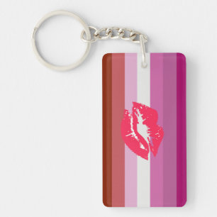 Porte-clés Drapeau de fierté lesbienne au rouge à lèvres