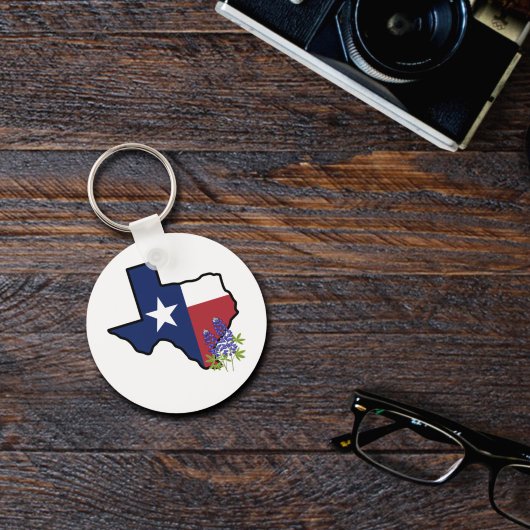 Porte-clés Drapeau de l'état du Texas avec Bluebonnet fleur d