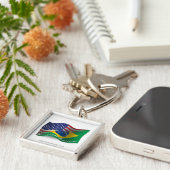 Porte-clés Drapeau de ondulation Brésilien-Américain (Côté)