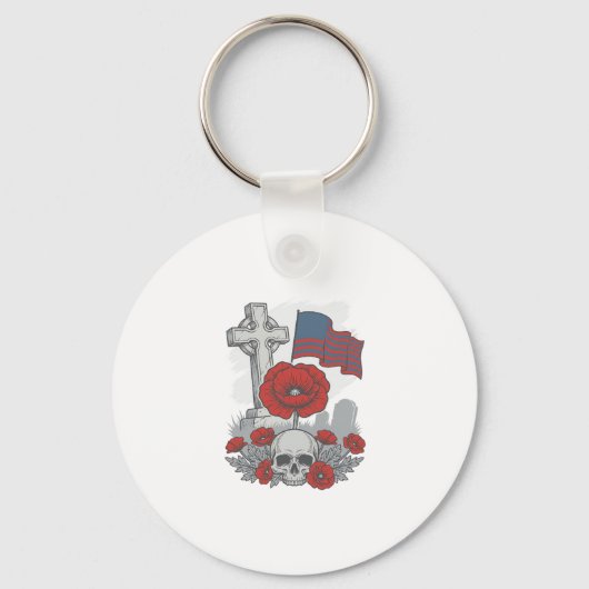 Porte-clés Drapeau de pavot de croix de mémorial Gravure vint (Recto)
