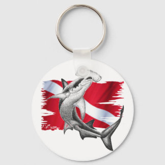 Porte-clés Drapeau de plongée avec requin marteau plongeur ve