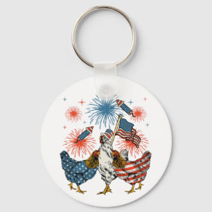 Porte-clés Drapeau de poulet USA Patriotique 4 juillet Cercle