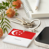 Porte-clés Drapeau de Singapour, étiqueté (Devant Droit)