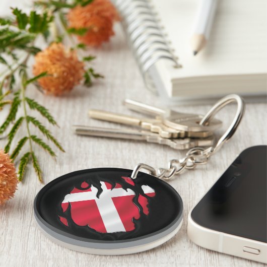 Porte-clés Drapeau déchiré du Danemark (Devant droit)