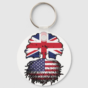 Porte-clés Drapeau des racines d'arbre américain britannique