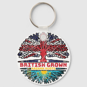 Porte-clés Drapeau des racines de l'arbre kazakh britannique