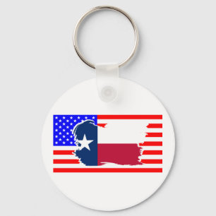 Porte-clés Drapeau d'État du Texas au-dessus du drapeau amé