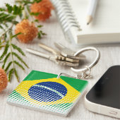 Porte-clés Drapeau Du Brésil Avec Effet Halftone (Devant Droit)