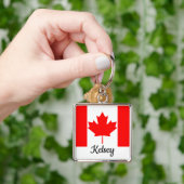 Porte-clés Drapeau du Canada à feuille d'érable rouge vif ave (main)