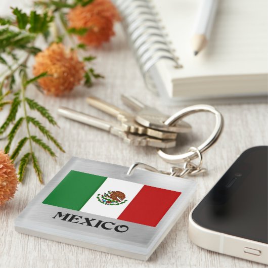 Porte-clés Drapeau du Mexique, design populaire (Devant Droit)