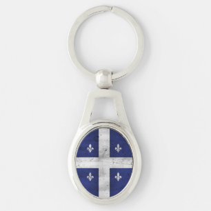 Porte-clés Drapeau du Québec style grunge érodé