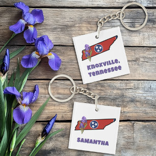 Porte-clés Drapeau du Tennessee avec fleur d'état Iris texte 