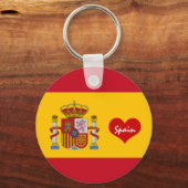Porte-clés Drapeau espagnol avec coeur rouge, Amour Espagne / (Verso)