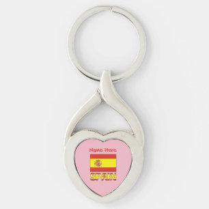 Porte-clés Drapeau espagnol personnalisé avec cœur rose hérit