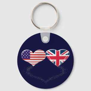 Porte-clés Drapeau et bande de téléimprimeur de coeurs du R