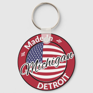 Porte-clés Drapeau Fabriqué à Detroit Michigan USA