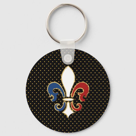 Porte-clés Drapeau français Fleur de Lis avec or (Recto)