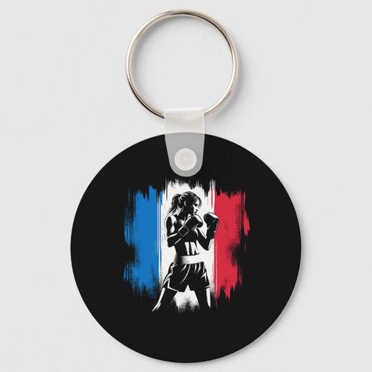 Porte-clés Drapeau France Boxeuse - Kickboxing Féminin (Recto)