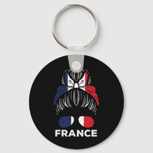 Porte-clés Drapeau France Fille Française Chignon Football So