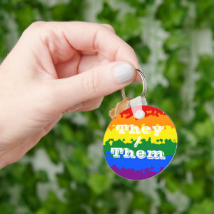 Porte-clés Drapeau Gay pride Pronoun personnalisable Boho fun
