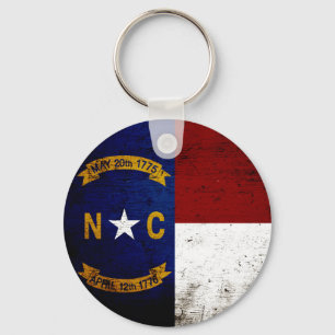 Porte-clés Drapeau grunge noir d'état de la Caroline du Nord