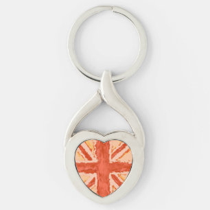 Porte-clés Drapeau Heva Weva Union Jack Tangerine d'art peint