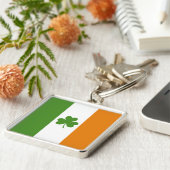 Porte-clés Drapeau irlandais de la Saint Patrick avec Shamroc (Côté)